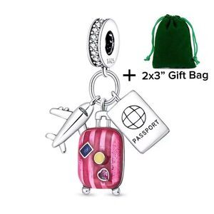 Airplane Passport Travel Lover Dangle Charm | 925 Silver | Brand New